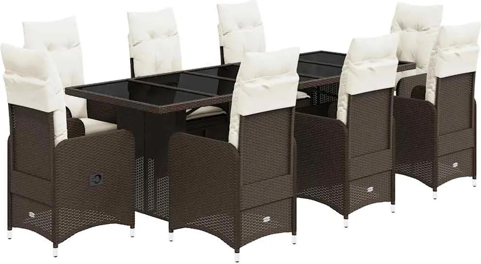 vidaXL Set bistro de grădină cu perne, 9 piese, maro, poliratan