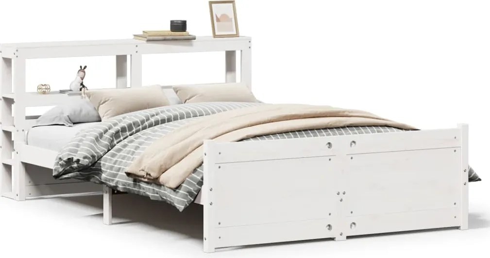 vidaXL Cadru de pat cu tăblie, alb, 150x200 cm lemn masiv pin