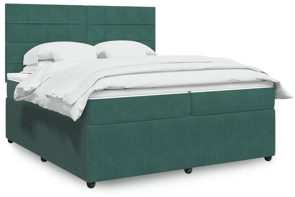 3294733 vidaXL Pat box spring cu saltea, verde închis, 200x200 cm, catifea