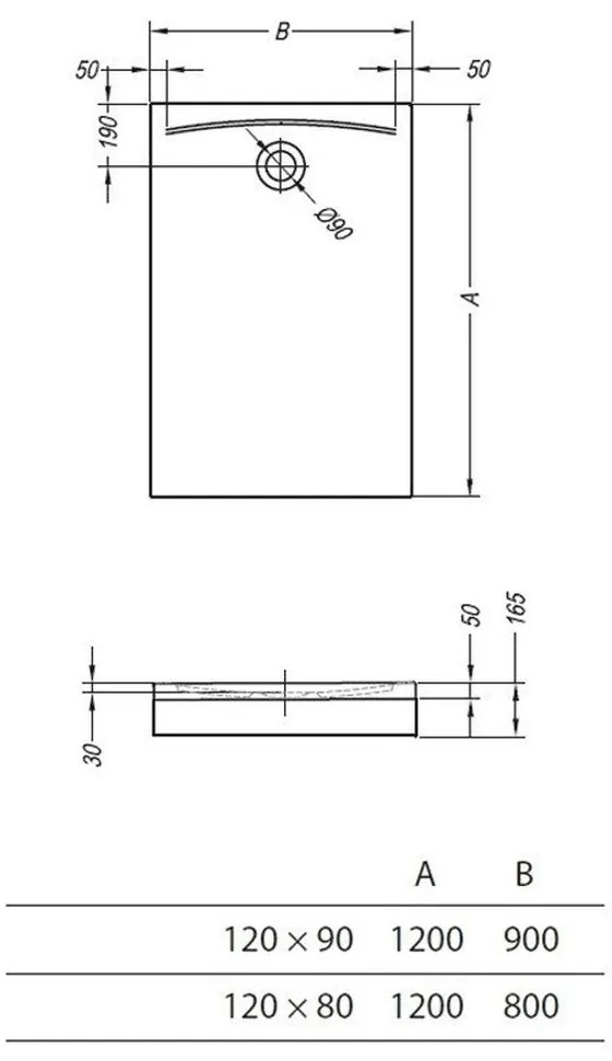 Cadita dus dreptunghiulara joasa alba 120x90 cm Kolpasan, Evelin Q 1200x900 mm