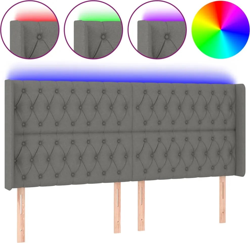 vidaXL Tăblie de pat cu LED, gri închis, 203x16x118/128 cm, textil