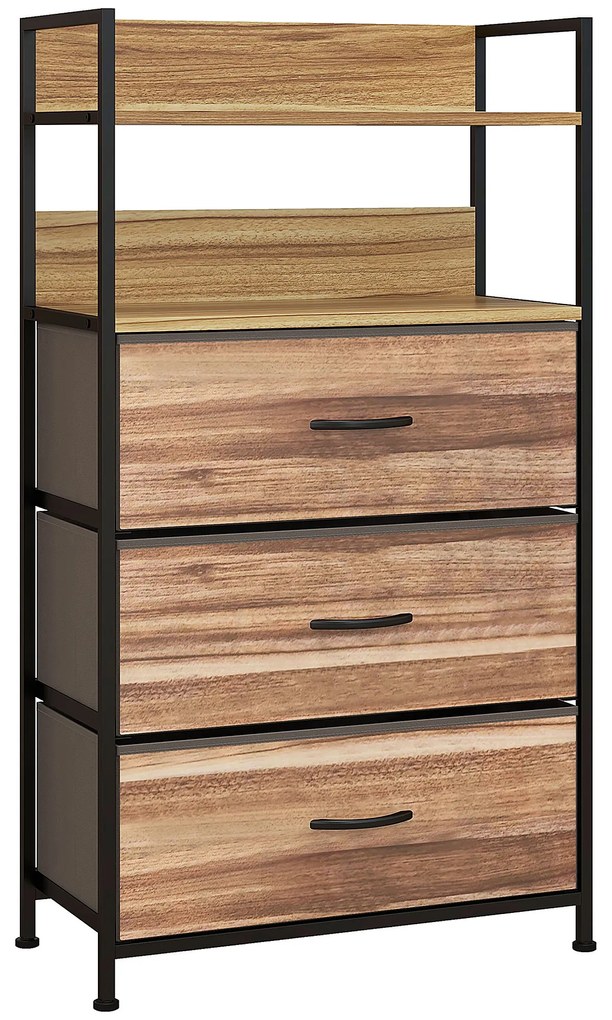 HOMCOM Corp de depozitare stil industrial comodă 3 sertare din țesătură detașabile și 2 rafturi - 60 x 29 x 101cm - MDF și metal | Aosom Romania