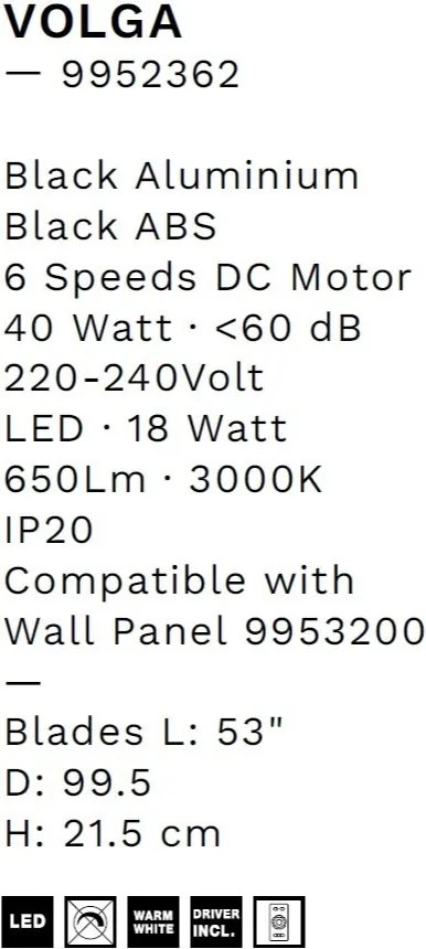 Lustra LED cu ventilator si telecomanda VOLGA negru