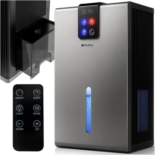 Dezumidificator silențios cu iluminare LED și telecomandă