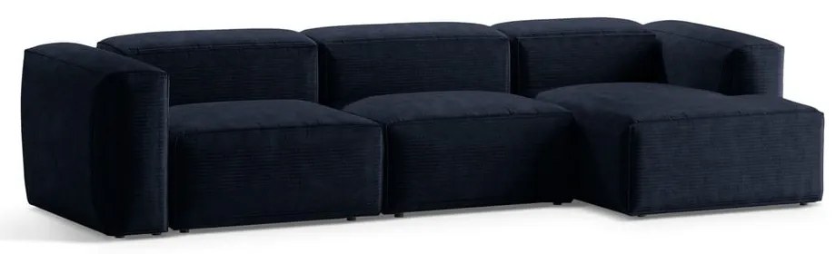 Colțar albastru închis cu tapițerie din catifea reiată (cu colț pe partea dreaptă/cu șezlong) Bergamo – Cosmopolitan Design