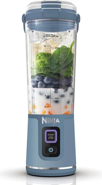 Blender portabil Ninja Blast BC151EUNV, 7,4 W, 530 ml, 6 lame din otel, Zdrobire gheata, Pana la 10 cicluri, Fara BPA, USB-C, Albastru