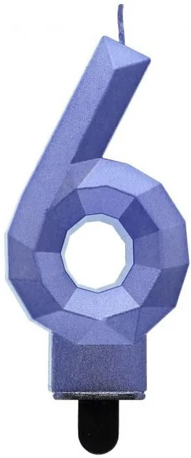 Numere Diamond Metallic Lumânare albastră numărul 6, lumânare de tort