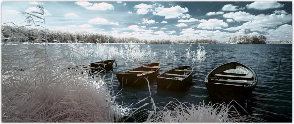 Tablou - Bărci de lemn pe lac (120x50 cm)