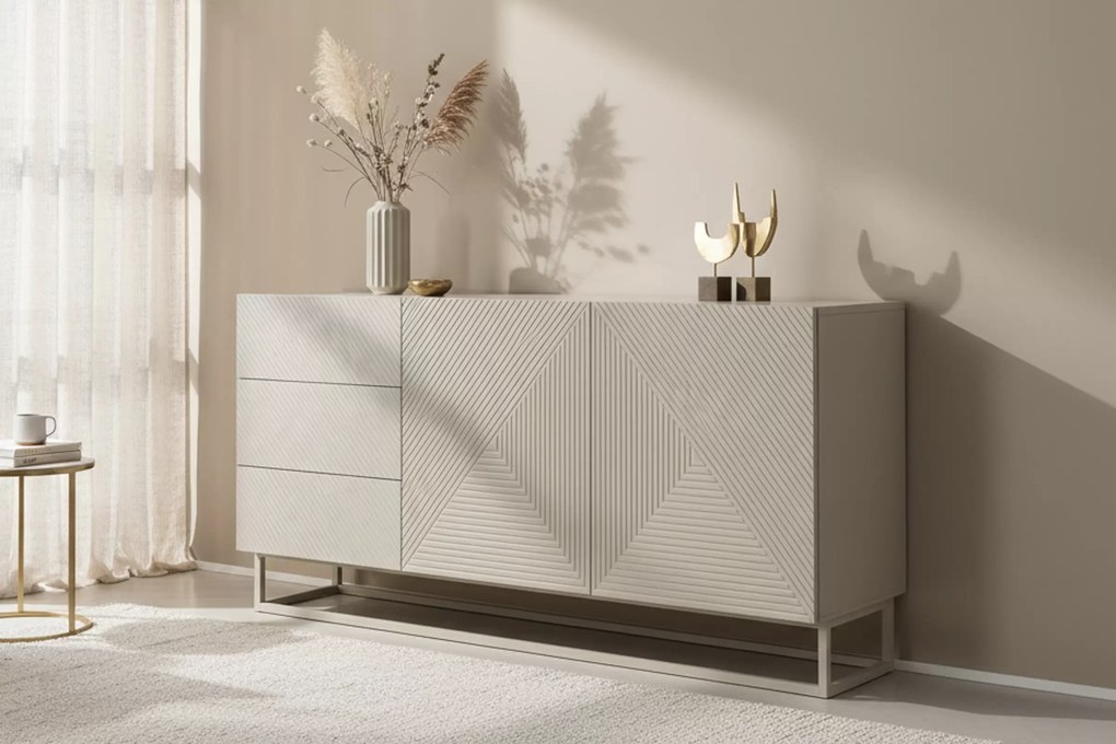 Comodă cu sertare pe cadru Asha 167 cm - cașmir