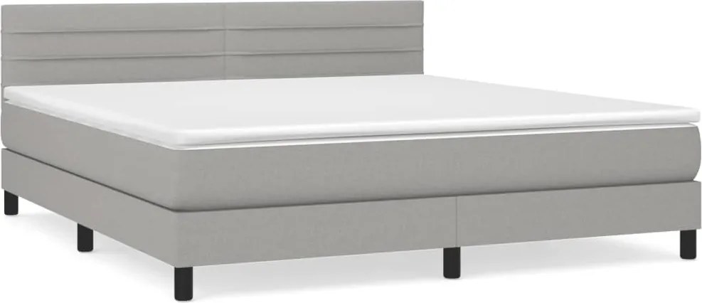 vidaXL Pat continental cu saltea, gri deschis, 160x200 cm, textil