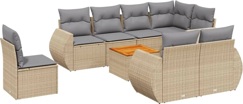 vidaXL Set canapele de grădină, 9 piese, cu perne, bej, poliratan