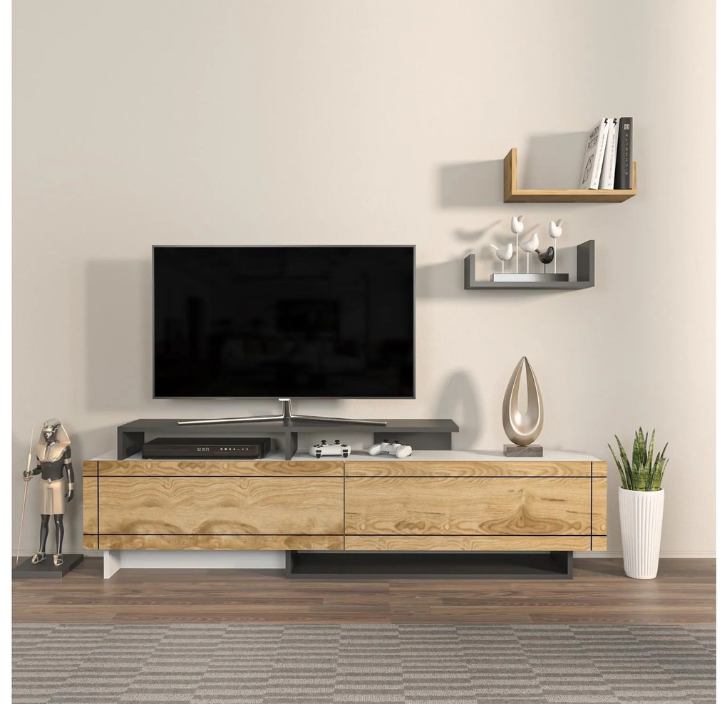 Mobilier living Tammeko (alb + Stejar + antracit). 1107320