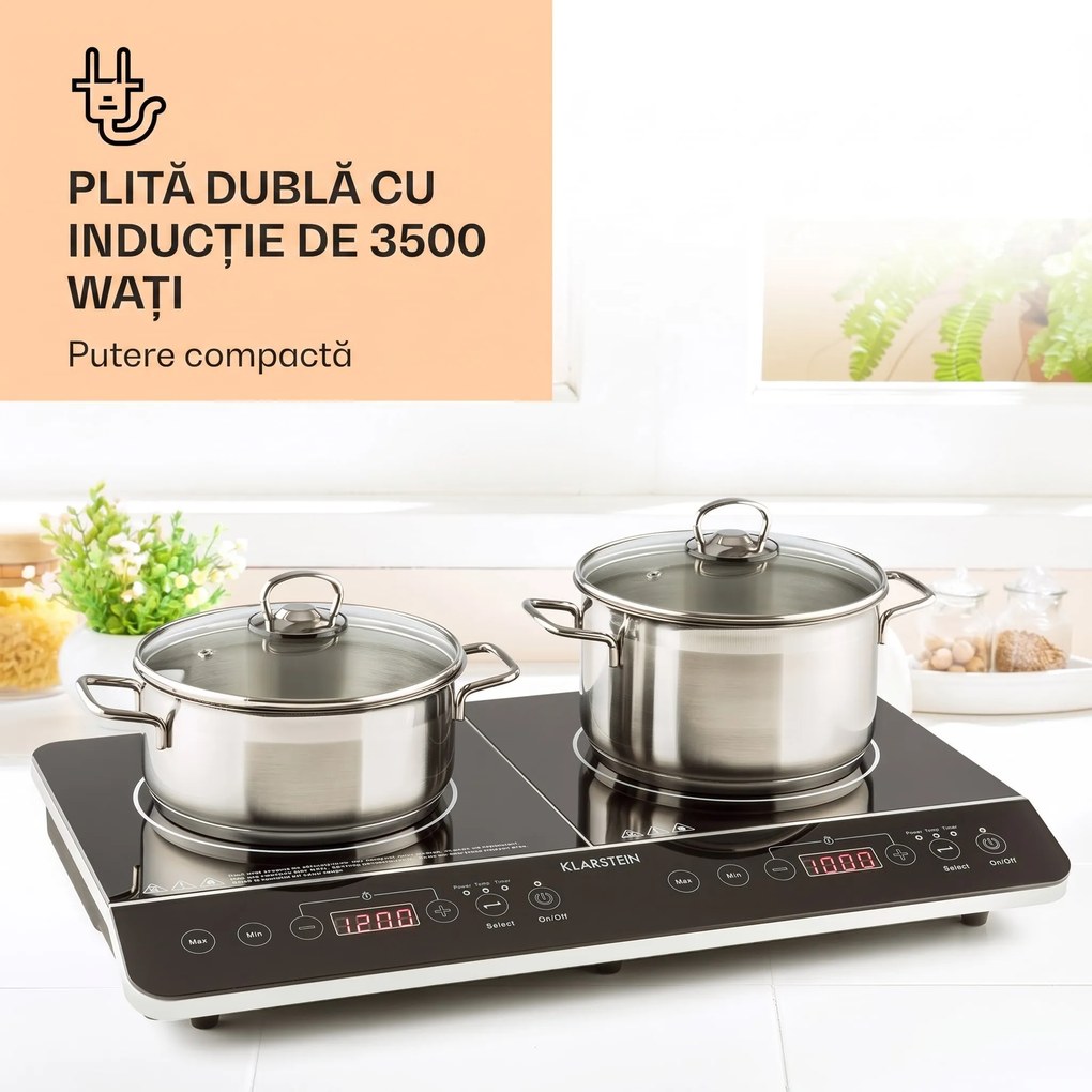 Klarstein VariCook plita dubla, subțire cu inducție 3500 W temporizator 240 ° C Touch