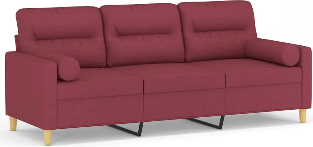 vidaXL Canapea cu 3 locuri cu pernuțe, roșu vin, 180 cm, textil