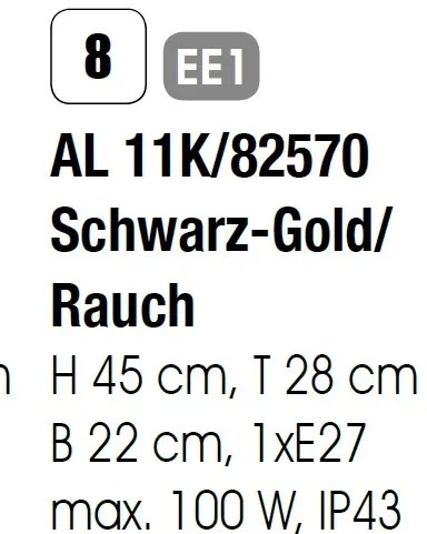 Aplica de perete exterior stil clasic IP43 Puchberg AL 11K/82570 schwarz-gold/rauch OR