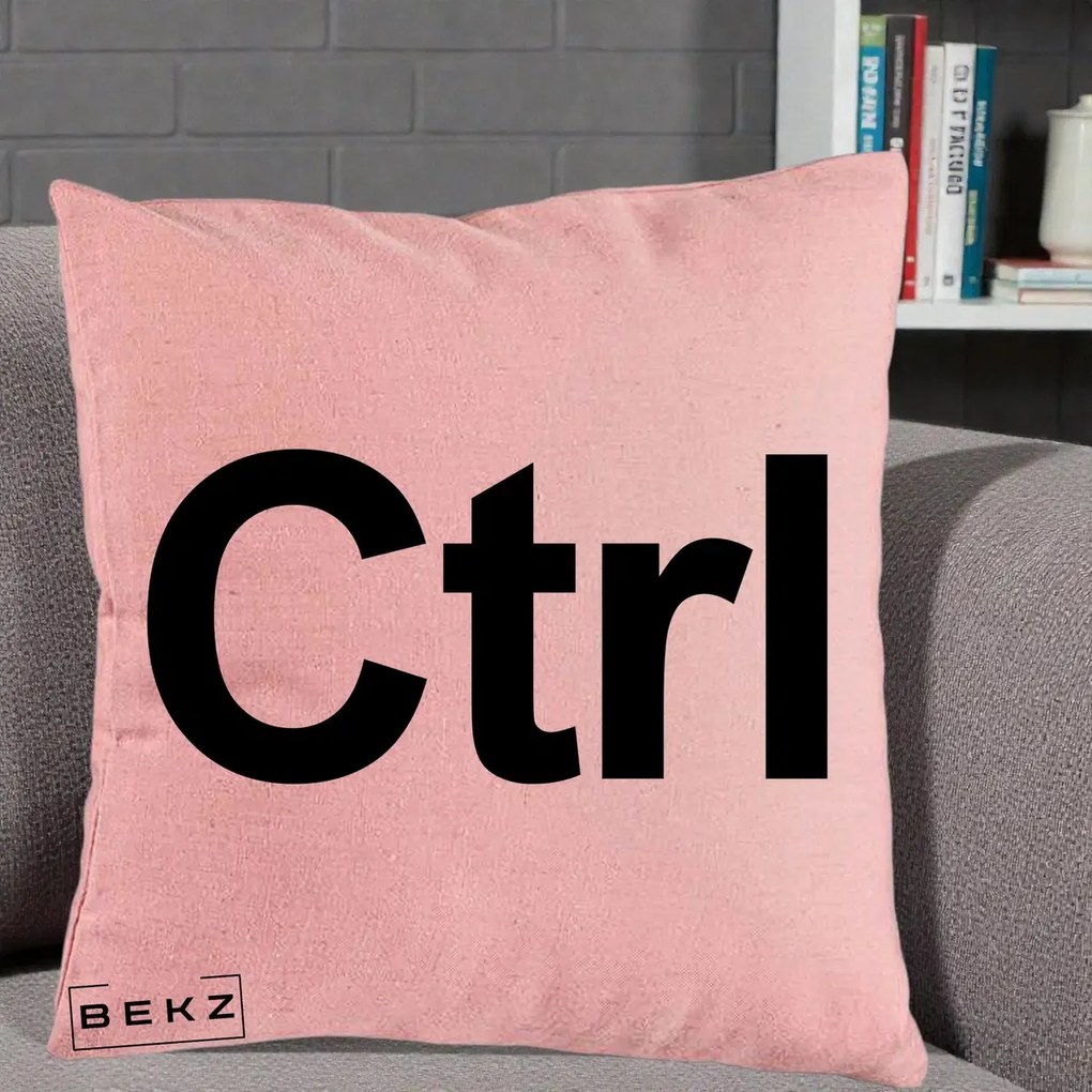 Perna Personalizata Tasta Ctrl Tipografie Bold, 40x40 cm, Roz, Husa Detasabila, Perna Inclusa, BEKZ®
