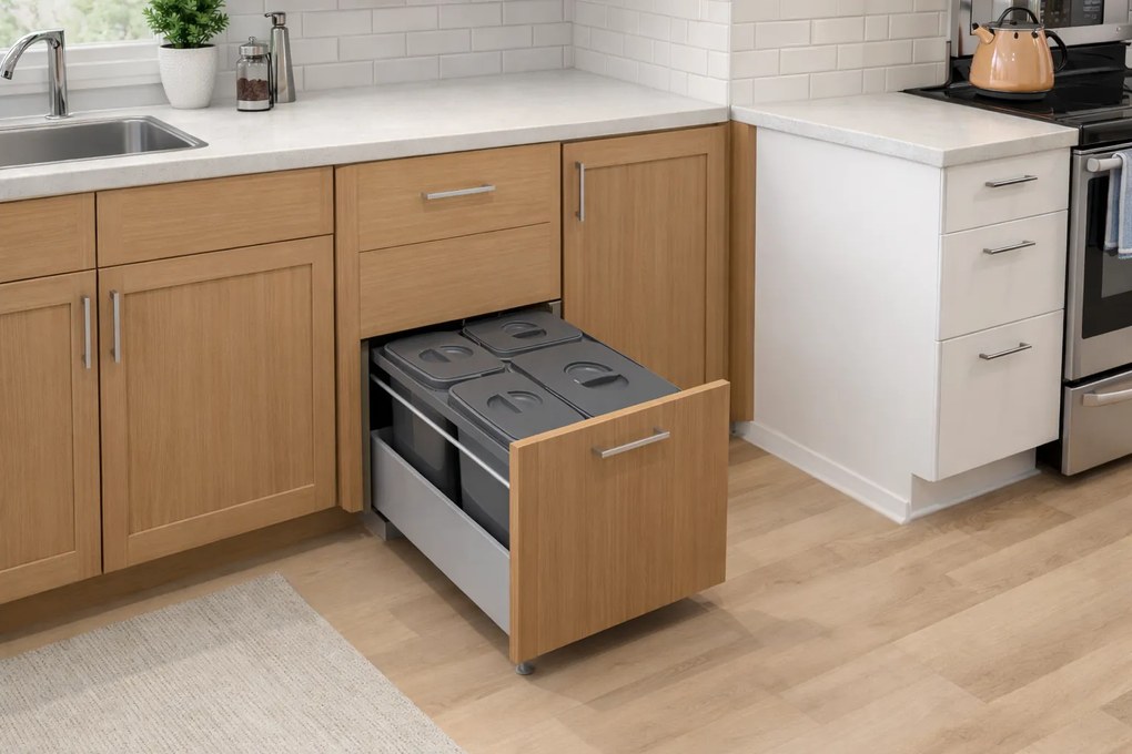 Cos gunoi incorporabil in sertar, Jazz 45 Ecomax, colectare selectiva, gri antracit, 1 x 15 l + 3 x 7 l Polipropilena, L:391 mm; A:461 mm; H:300 mm,