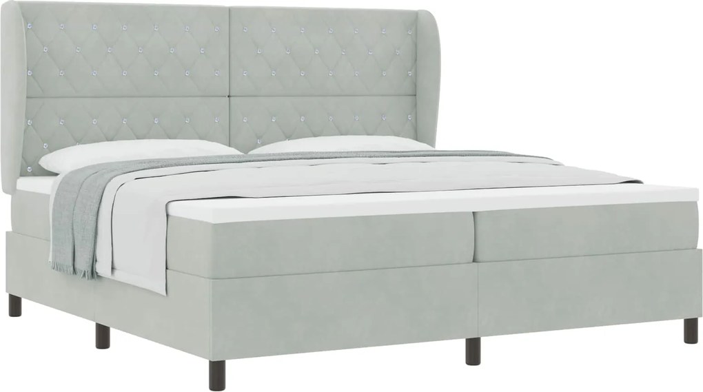 vidaXL Pat cu arcuri cu saltea Gri deschis 200 x 200 cm Catifea