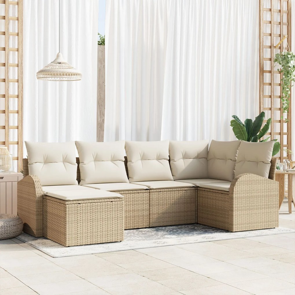 vidaXL Set de canapele pentru grădină cu pernă 6 pcs Bej Rattan poli
