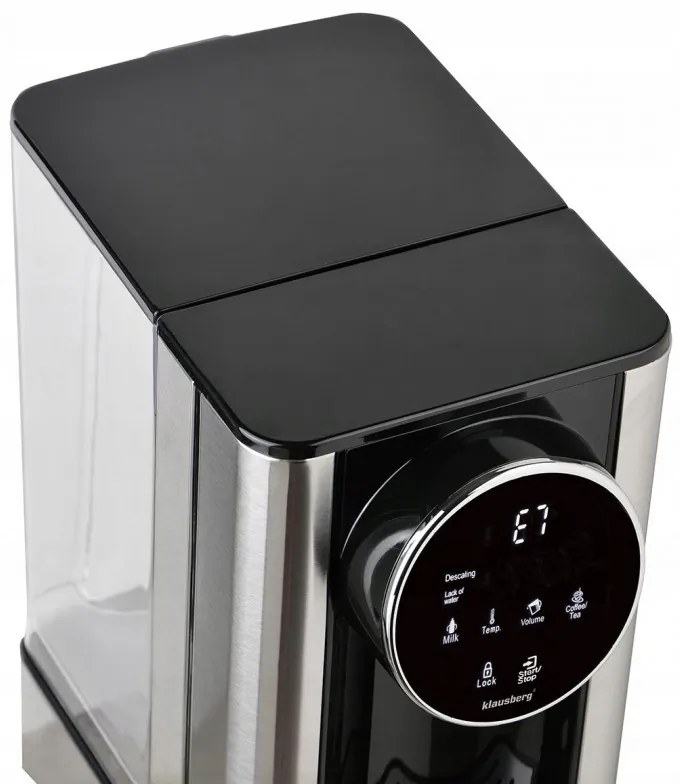 Dozator de apa calda Klausberg KB 7880, 2600W, 2.7l, 40-100°C, 7 temperaturi, Afisaj LED tactil, Protectie copii, Setari de memorie, Inox/Negru