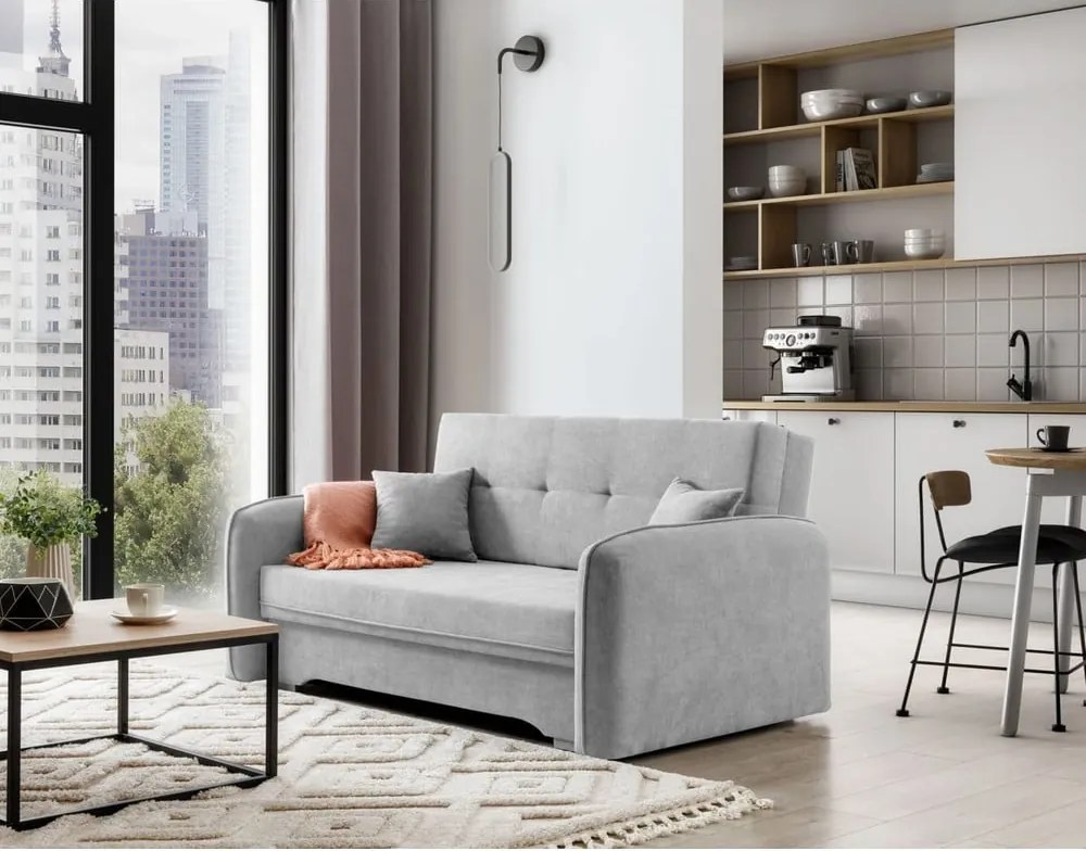 Canapea gri deschis extensibilă/cu spațiu de depozitare cu tapițerie din chenille 155 cm Laine – ELTAP