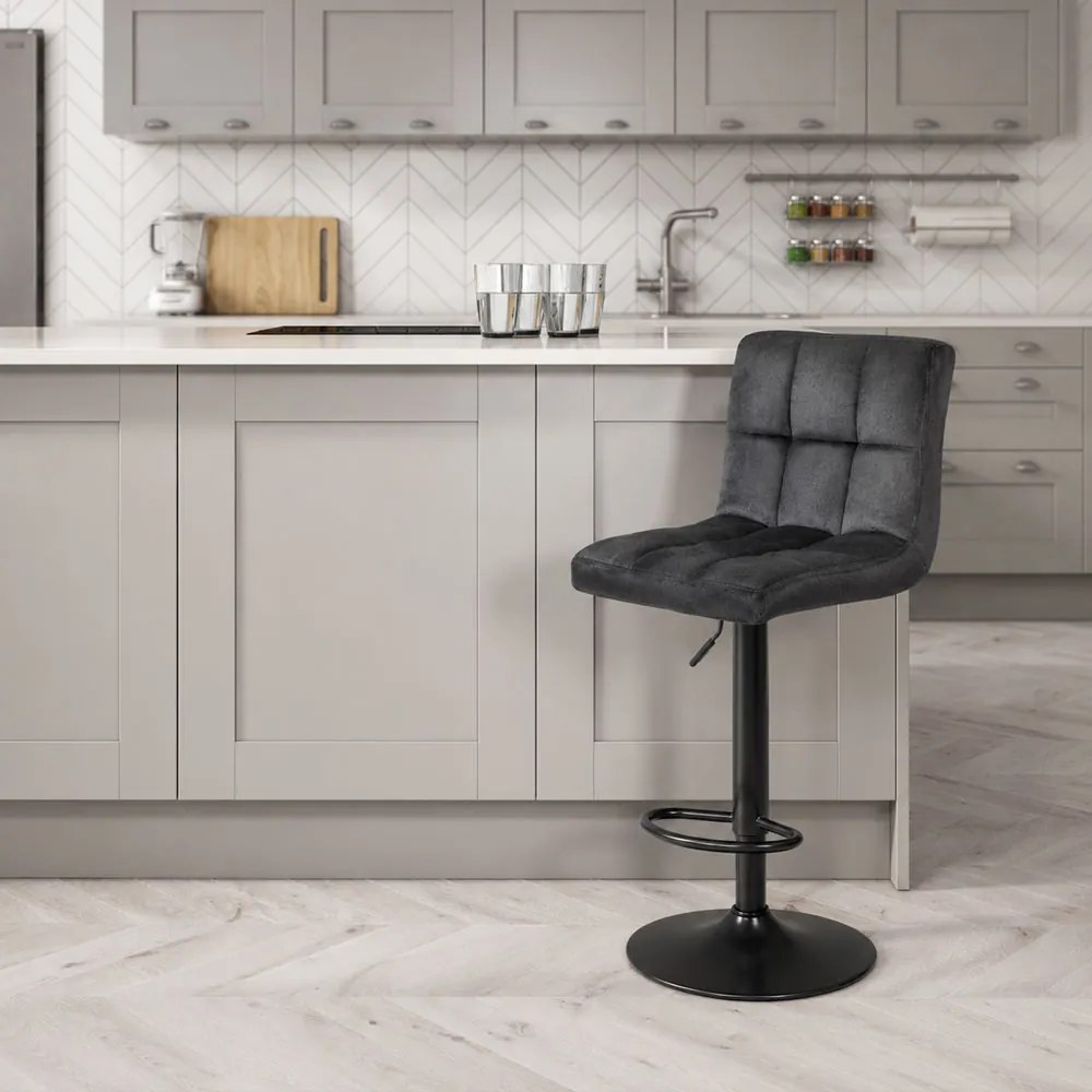 Scaun de bar negru confortabil din catifea cu design modern si baza metalica ABS 191B