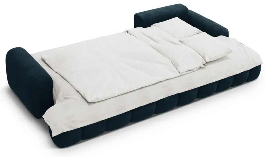 Colțar petrol extensibil/cu spațiu de depozitare cu tapițerie din catifea (cu colț pe partea dreaptă/cu șezlong) Linz – Cosmopolitan Design