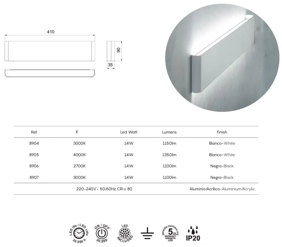 Aplica LED ambientala 14W 4000K BLANCO EGEO MA-8905