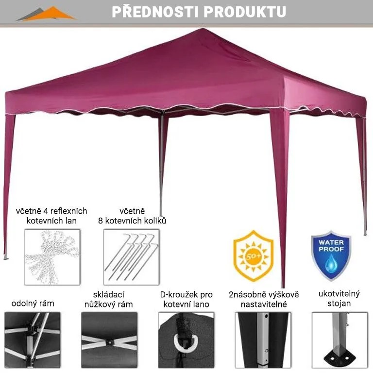 Cort de petrecere în grădină INSTENT BASIC - 3x3 m, visiniu