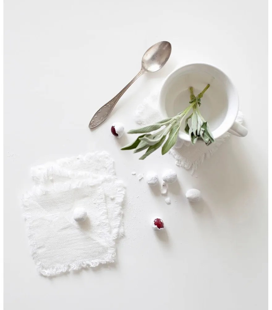 Set 4 suporturi pentru pahare din in Linen Tales Classic, 10 x 10 cm, alb