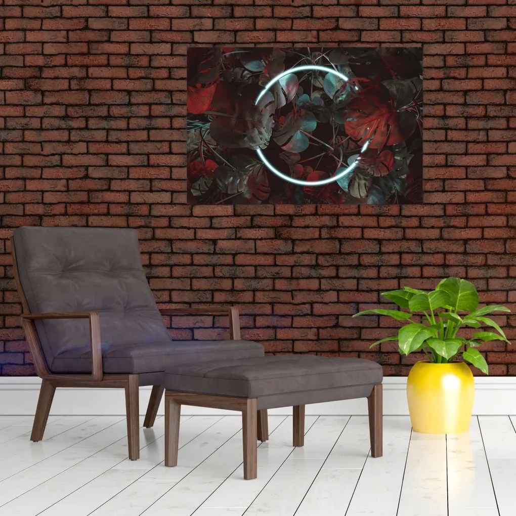 Tablou - Cerc de neon între palmieri (90x60 cm)