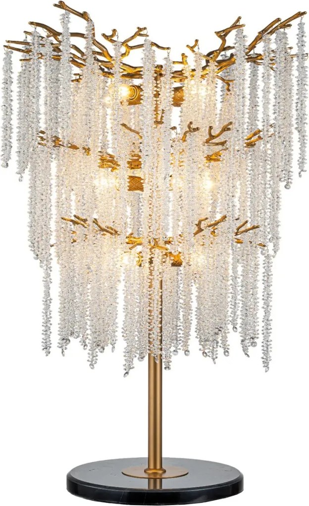 Lampă de masă din metal, auriu, cu cristale din sticlă, 105 x 71 cm, „Cascade”