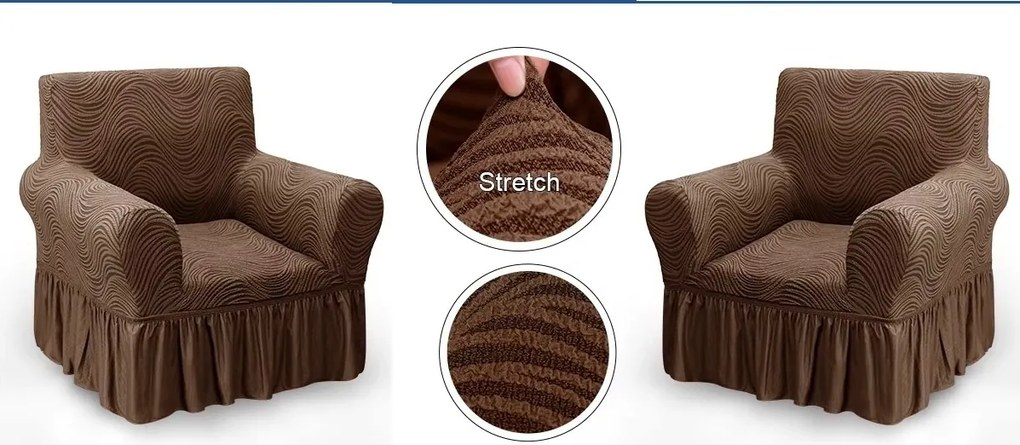 Set 2 huse elastice pentru fotolii, cu volanas si model Jacquard Maro in dungi