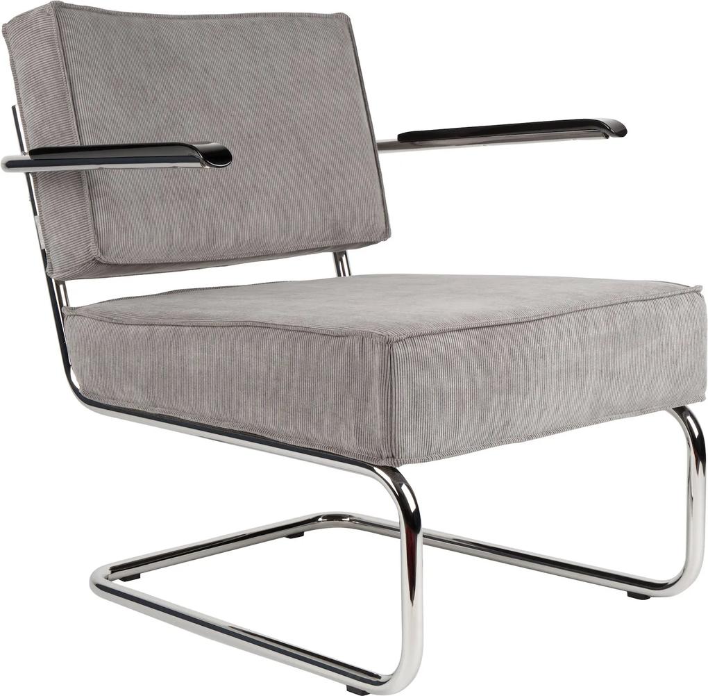 Fotoliu lounge cu brate cromat gri deschis Lounge Chair Ridge Rib Arm Cool Grey 32A | ZUIVER