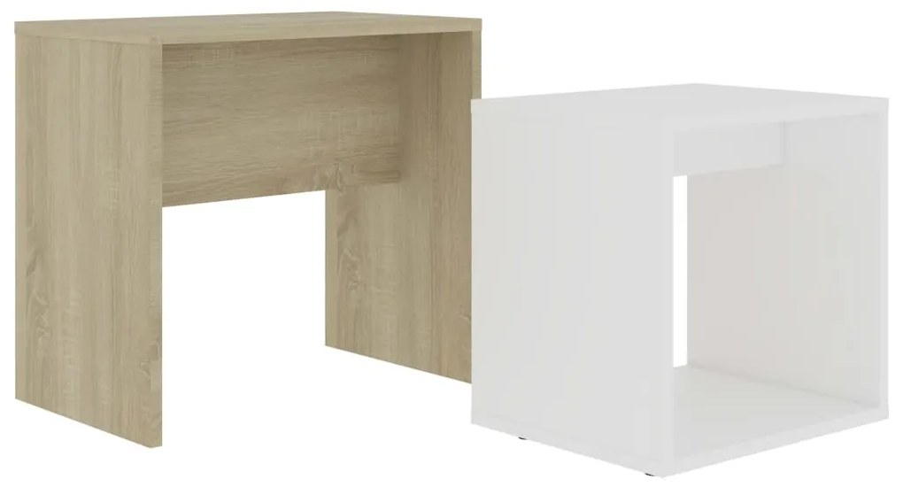 802890 vidaXL Set măsuțe de cafea, alb și stejar Sonoma, 48x30x45 cm, PAL