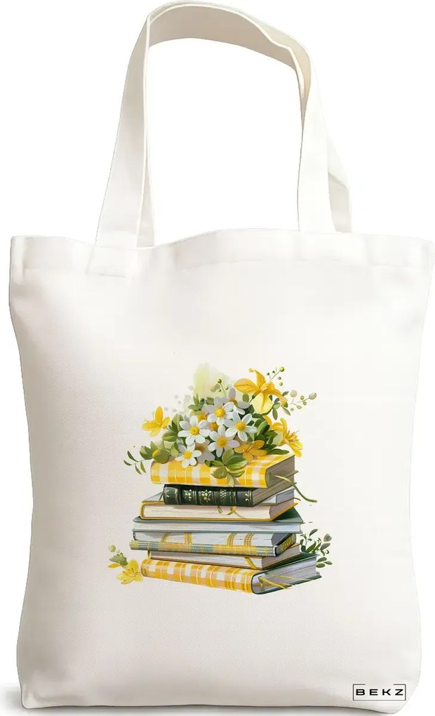 Sacosa de Panza pentru Cumparaturi, Geanta Tote, model Books 10 38 x 34.5 cm, Alba, BEKZ®