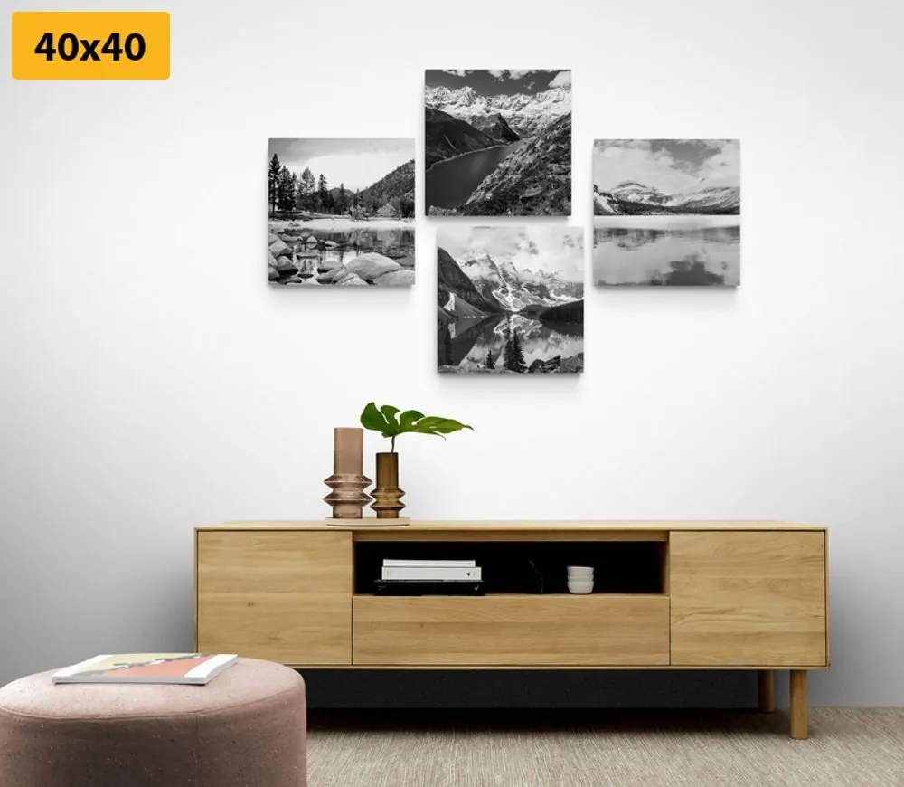Set tablouri peisaje montane fermecătoare în design alb-negru
