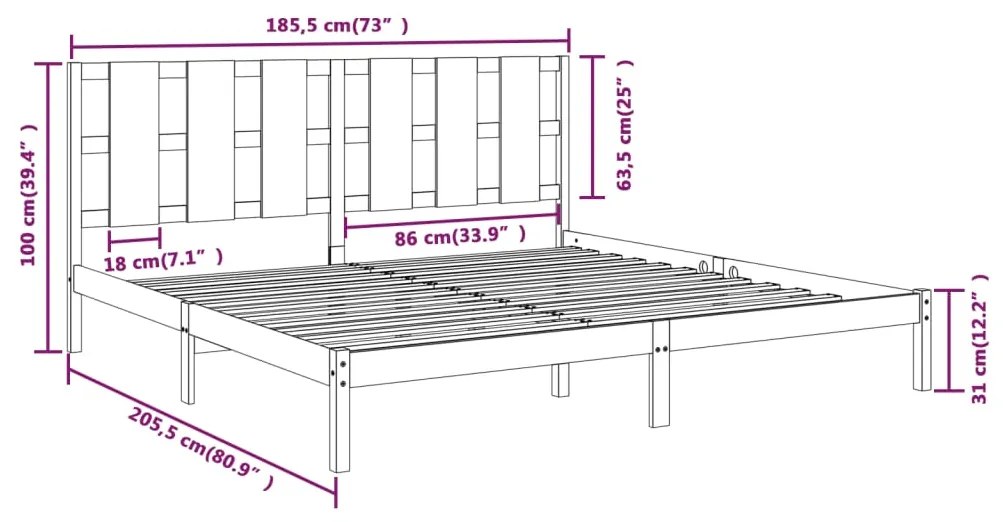 Cadru de pat Super King 6FT, gri, 180x200 cm, lemn masiv Gri, 180 x 200 cm