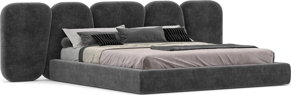 Pat Stone Tapitat cu Saltea 160/180x200cm - 160x200