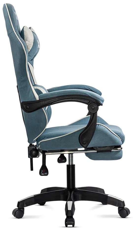 Scaun de gaming bleu din stofa cu suport de picioare OFF 295