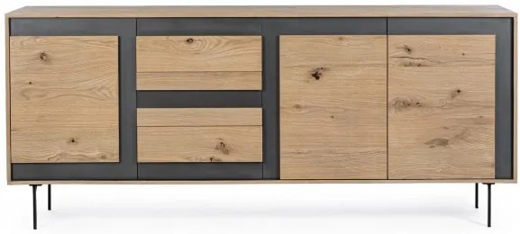 Comoda living finisaj natural/neagru din MDF si metal, 200x45x85 cm, Stanwood Bizzotto