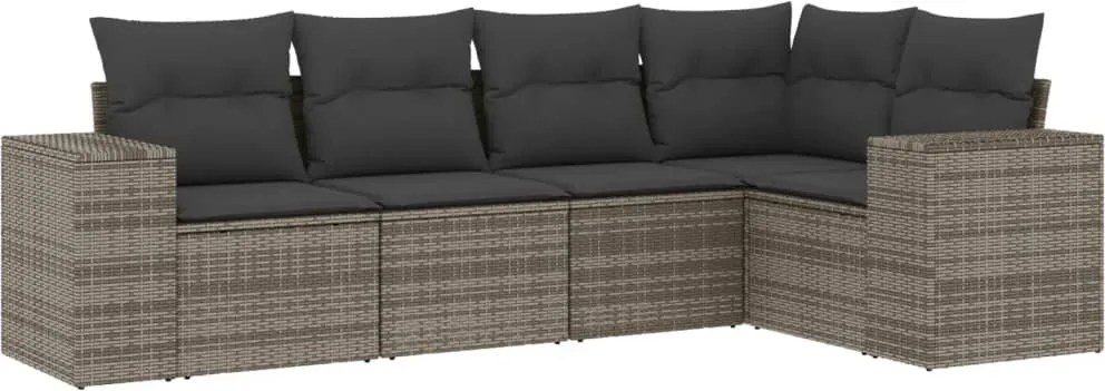 vidaXL Set canapea de grădină cu perne, 5 piese, gri, poliratan