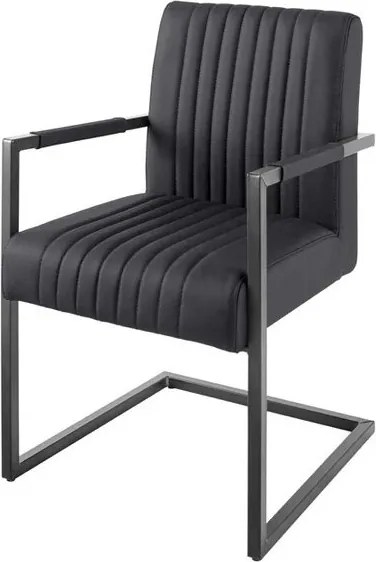 Scaun cu brate design retro Big Aston piele naturala neagra