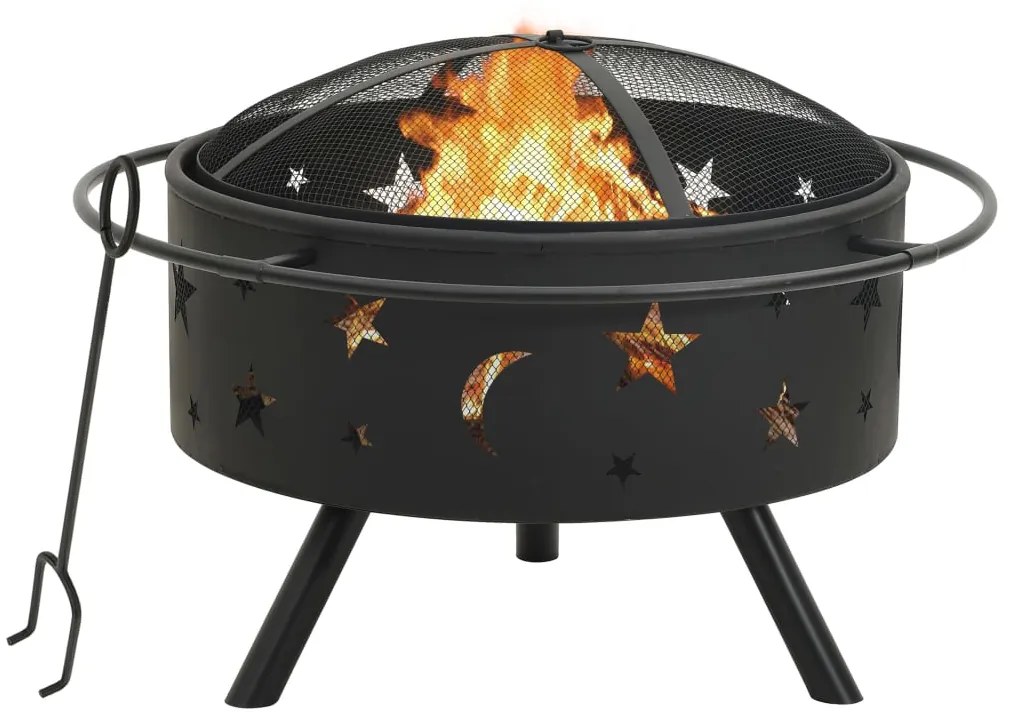 311892 vidaXL Vatră de foc cu vătrai, 76 cm, oțel, XXL