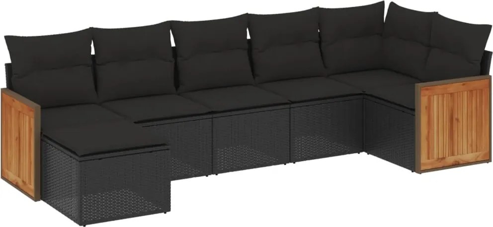 vidaXL Set canapele de grădină cu perne, 7 piese, negru, poliratan