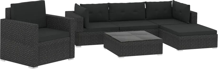 vidaXL Set mobilier de grădină cu perne, 6 piese, negru, poliratan