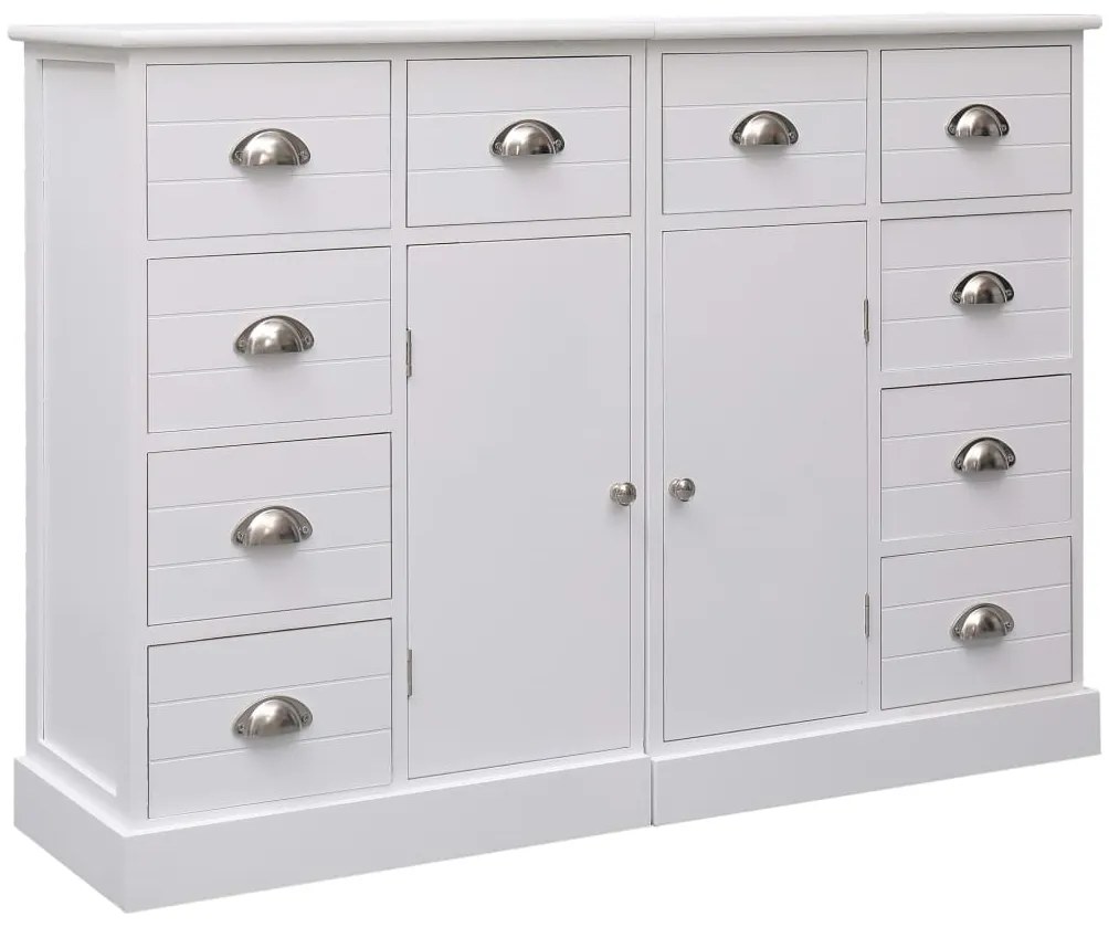 284175 vidaXL Servantă cu 10 sertare, alb, 113 x 30 x 79 cm, lemn