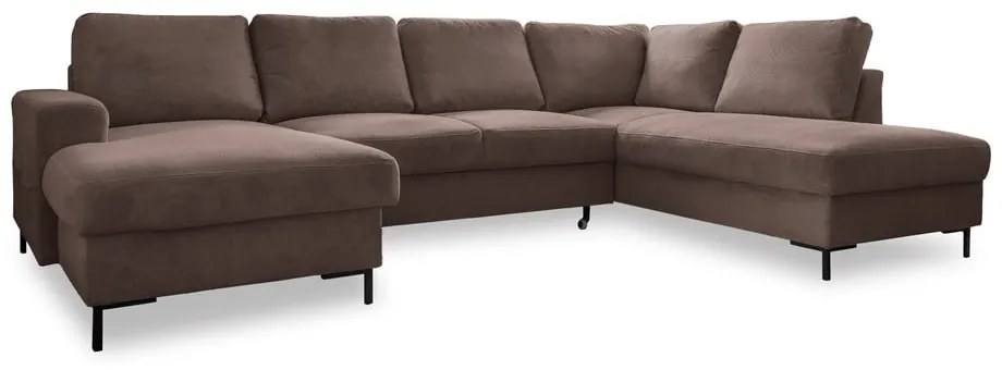 Colțar maro extensibil cu tapițerie din catifea reiată (cu colț pe partea dreaptă) Lofty Lilly – Miuform