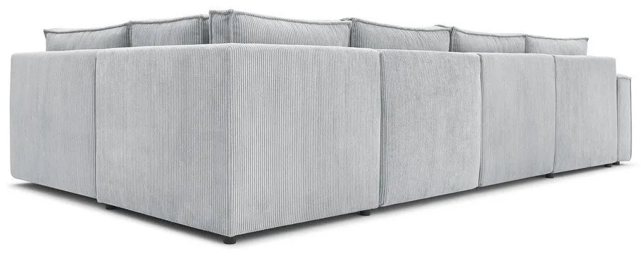 Colțar gri deschis cu tapițerie din catifea reiată (cu colț pe partea dreaptă/în formă de "U") Nihad modular – Bobochic Paris