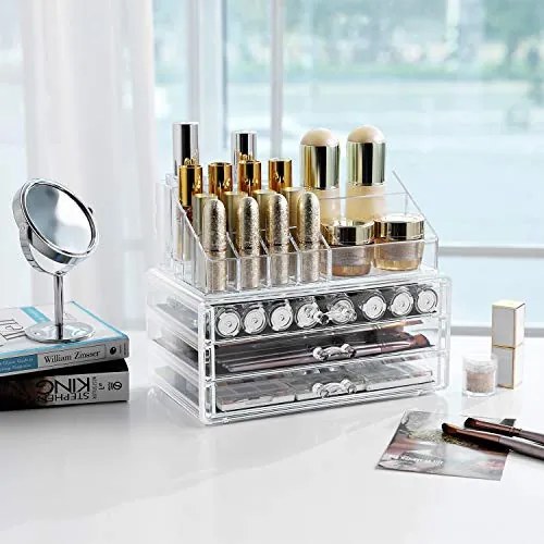 Organizator cosmetice cu 3 sertare, plastic, transparent, Songmics